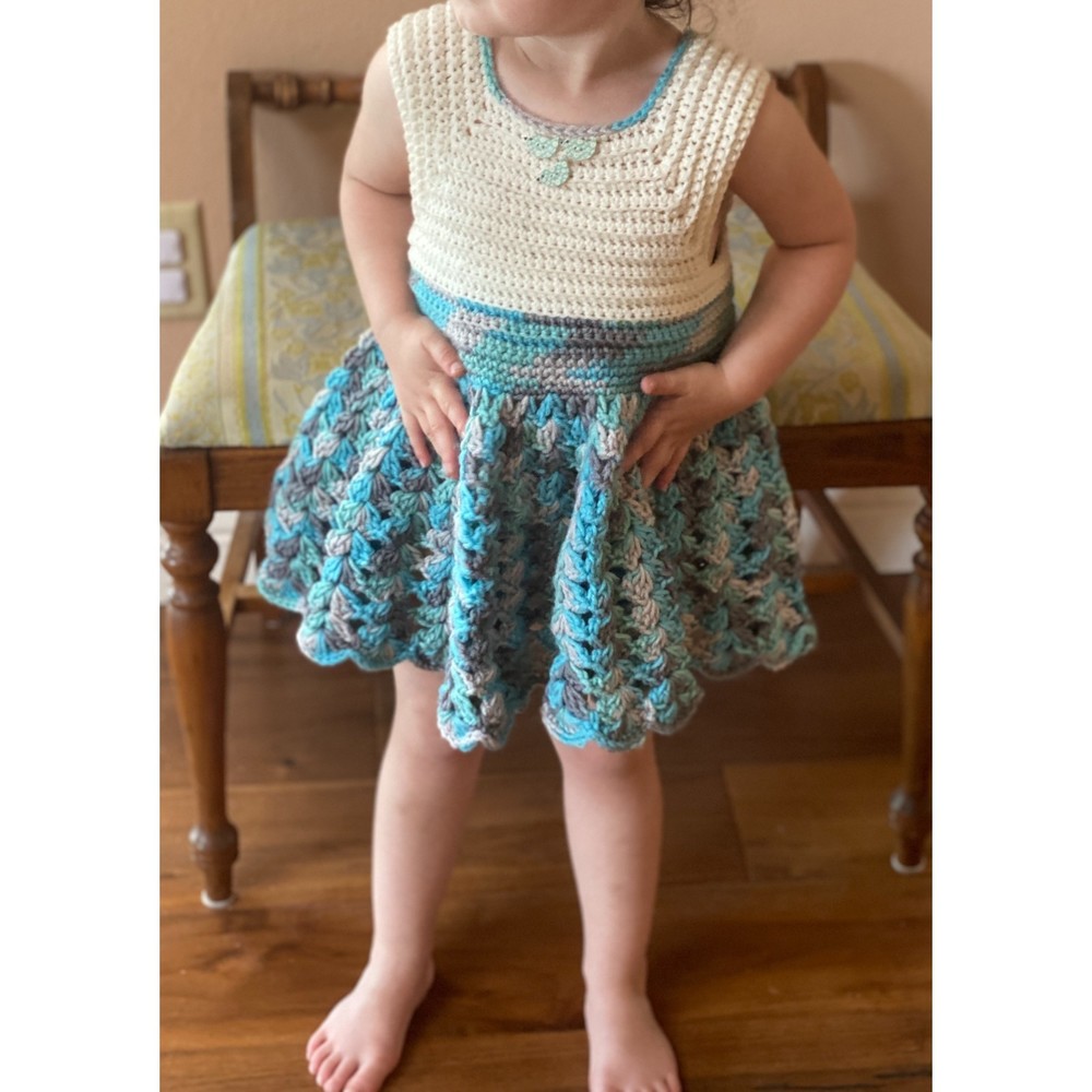 Blue Crochet Dress for Toddlers. Handmade, one of a kind. Excellent condition. - Picture 11 of 16
